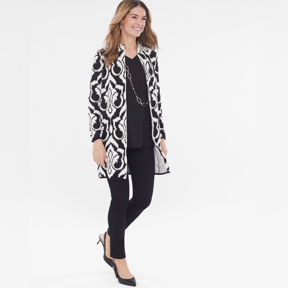 NWT Chico’s Contrast Jacquard Cardigan Size M - Picture 2 of 11